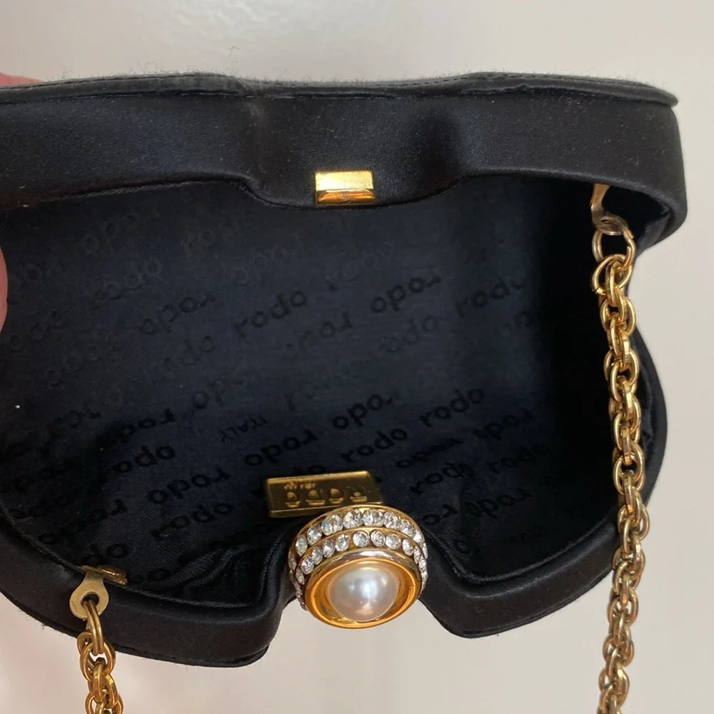 Vintage Black Rodo Italy Silk Bag Clutch Evening Bag - Picture 4 of 12